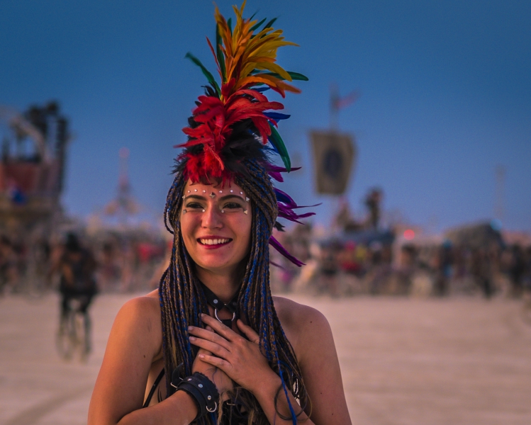 I happened upon Emily as she was enjoying the spectacular sunset at Burning Man 2017.
