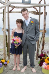 Groom and step-daughter at the beach